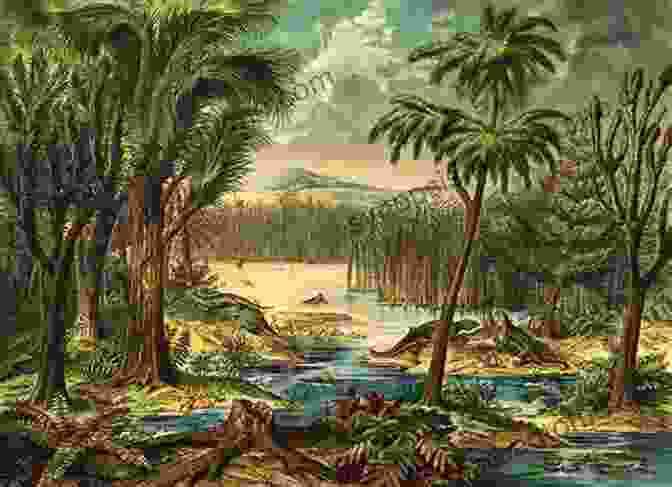 An Artist's Depiction Of A Prehistoric River Ecosystem, Teeming With Life And Vibrant Colors. Prehistoric Rivers Storm Dunlop