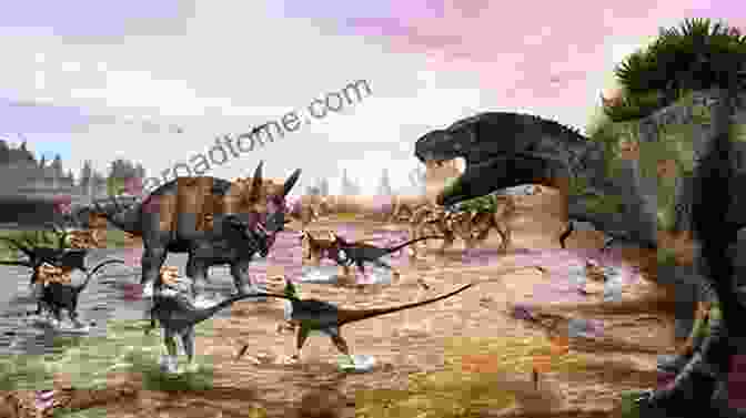 Illustration Of The Cretaceous Period Landscape, With A Group Of Dinosaurs, Including Triceratops And Velociraptor Let S Learn Dinosaurs: Fact In Your Fingertips The Encyclopedia For Kids About Dinosaurs